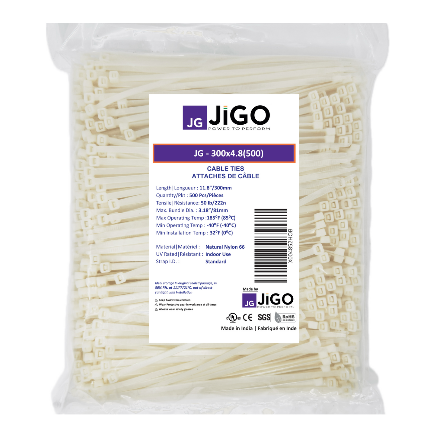 12 in bulk zip ties white front
