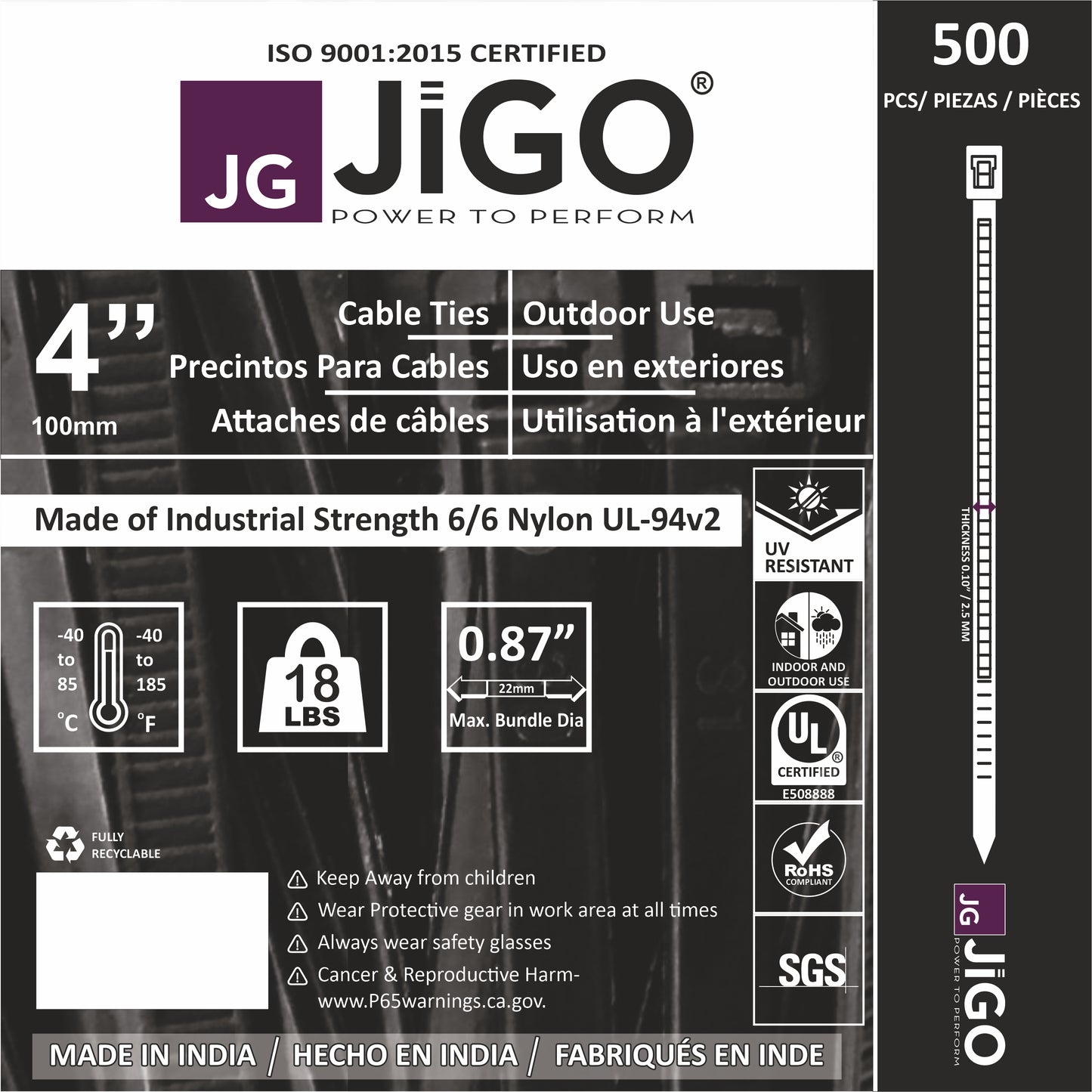 4" heavy-duty cable zip ties