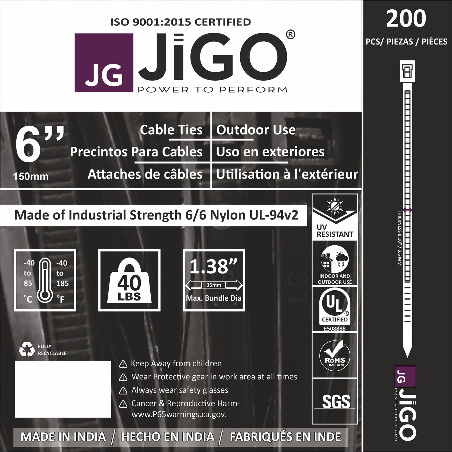 6" heavy-duty cable zip ties