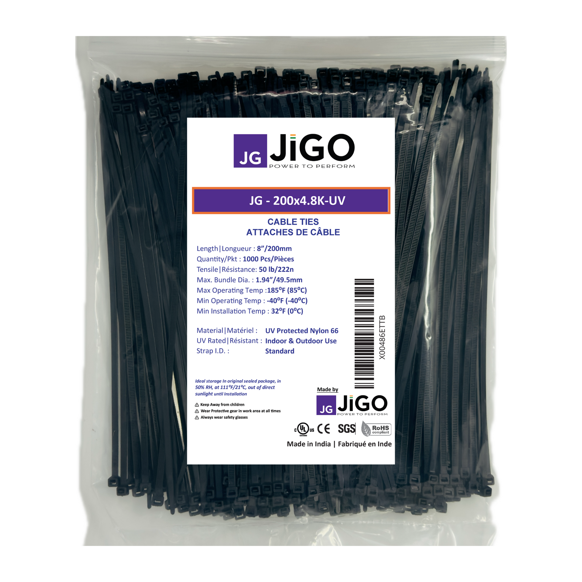 8" heavy-duty cable zip ties