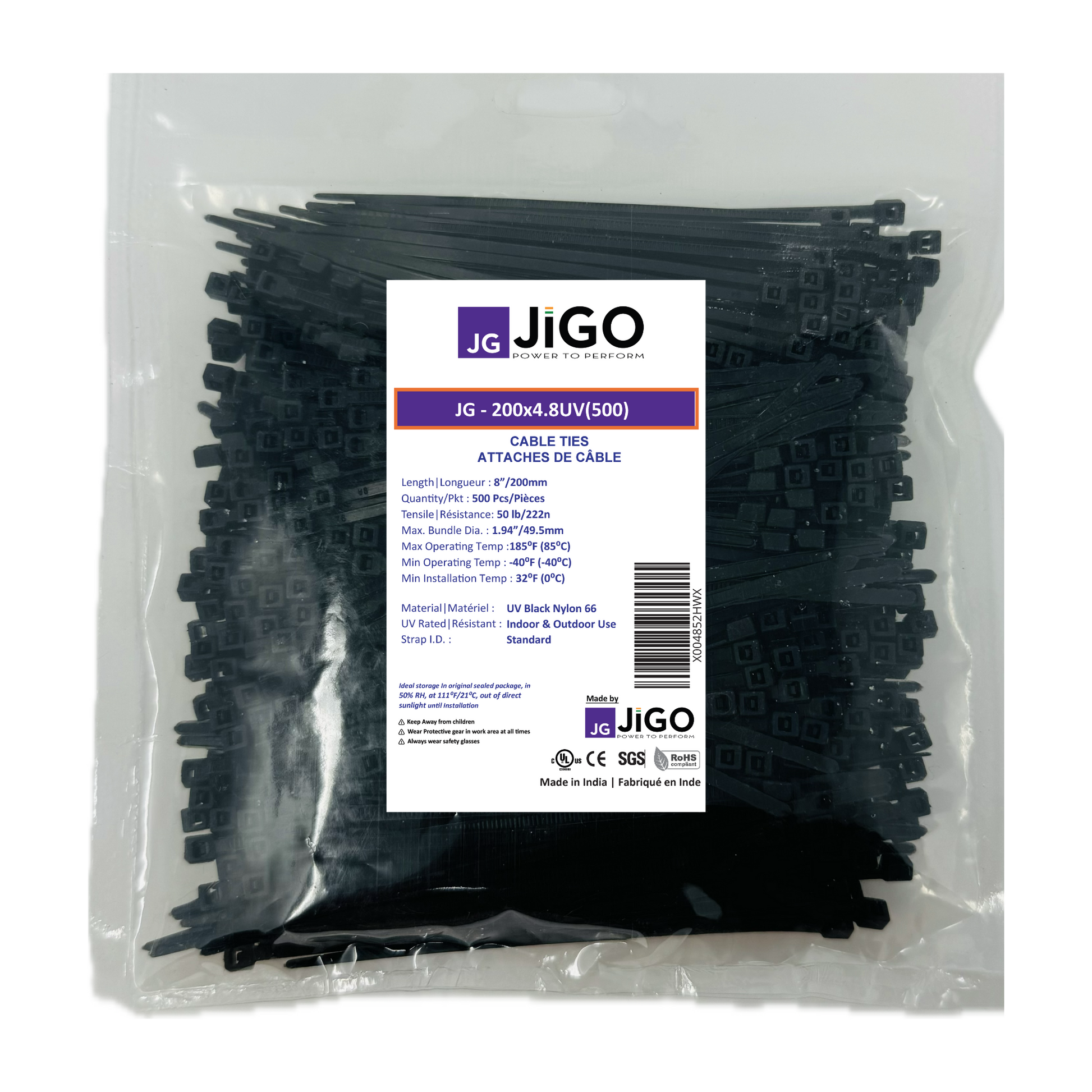 8" heavy-duty cable zip ties