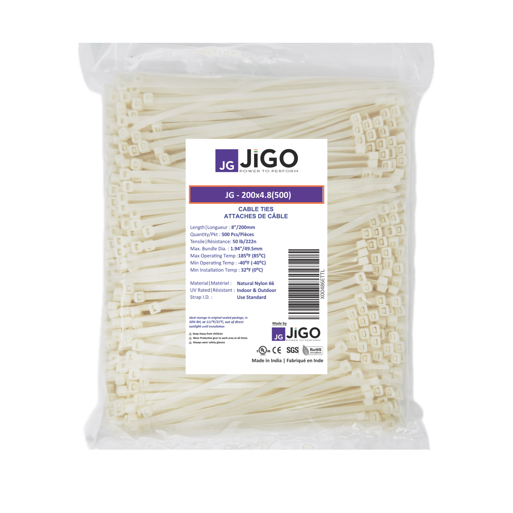 8" heavy-duty cable zip ties