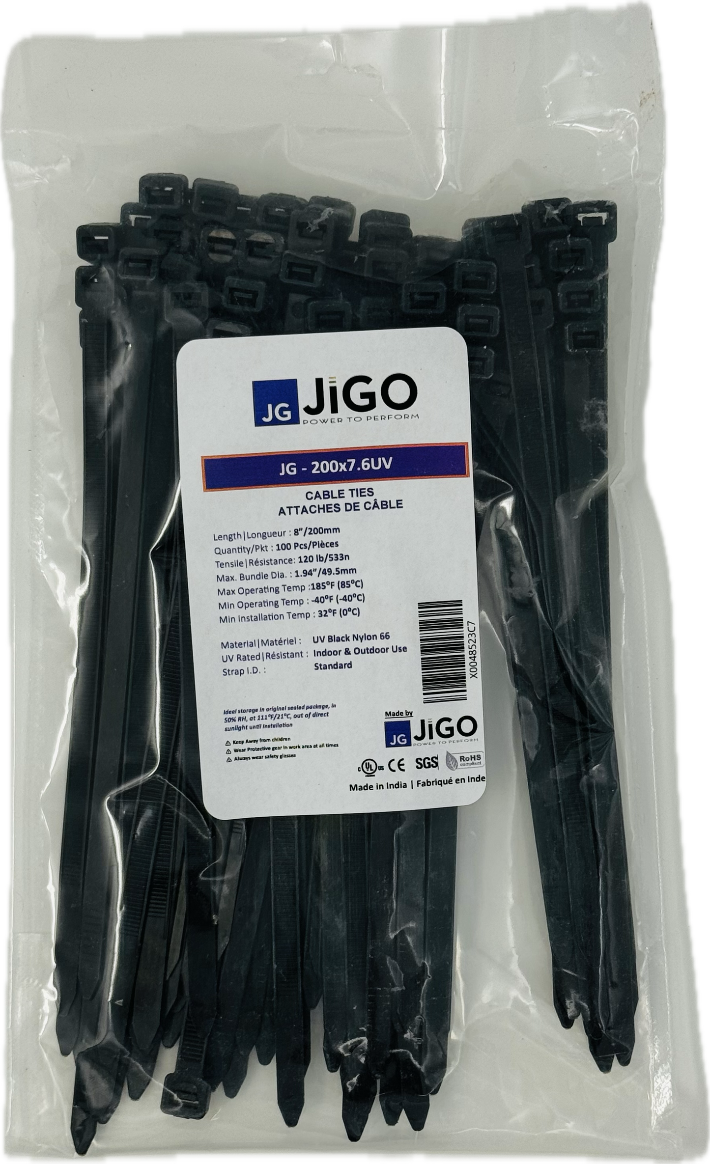 8" extra heavy-duty cable zip ties