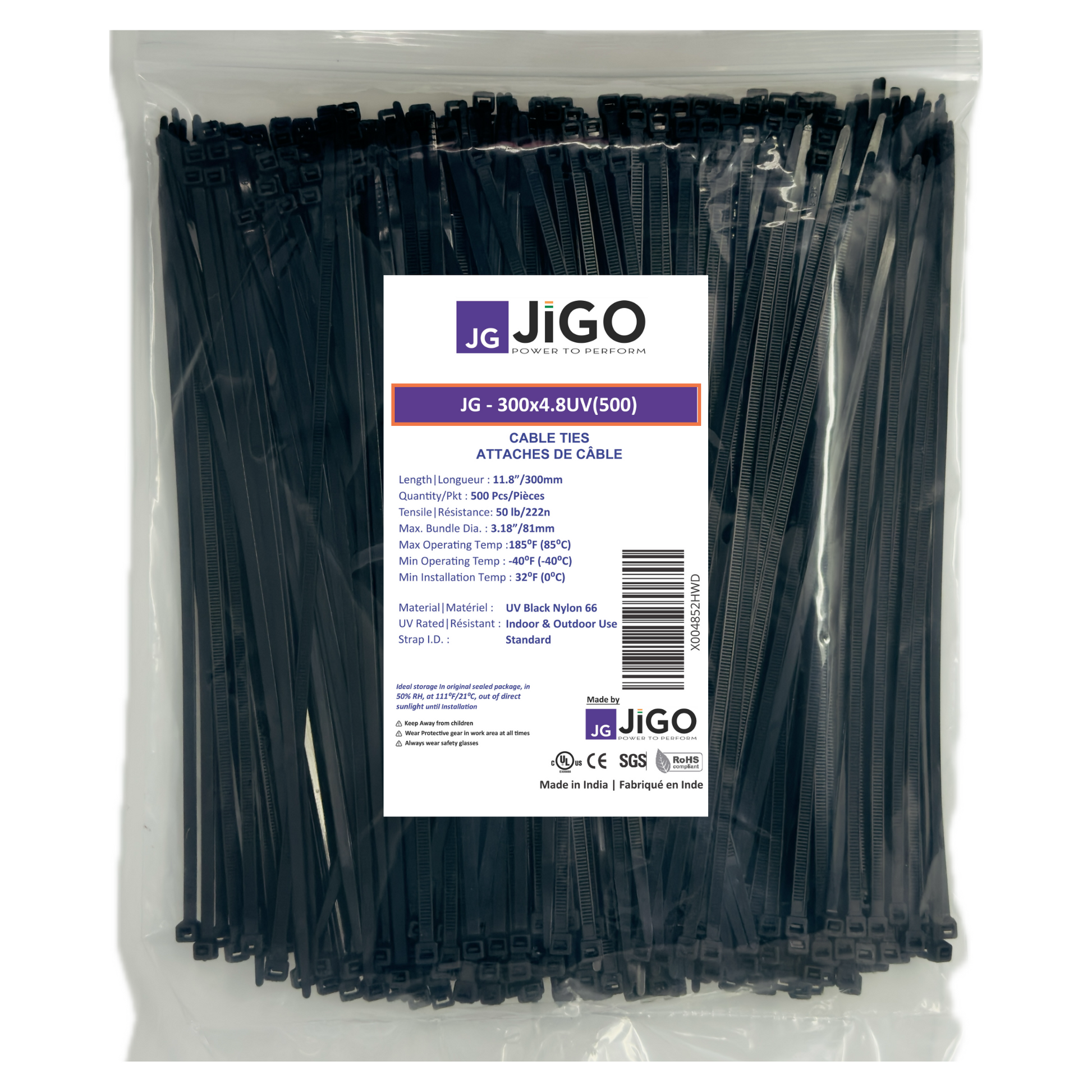 12" bulk cable ties black front